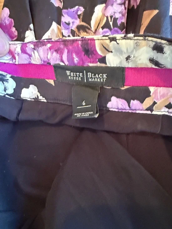 White House Black Market Black Skirt with Purple & White Floral Print - Picture 3 of 3